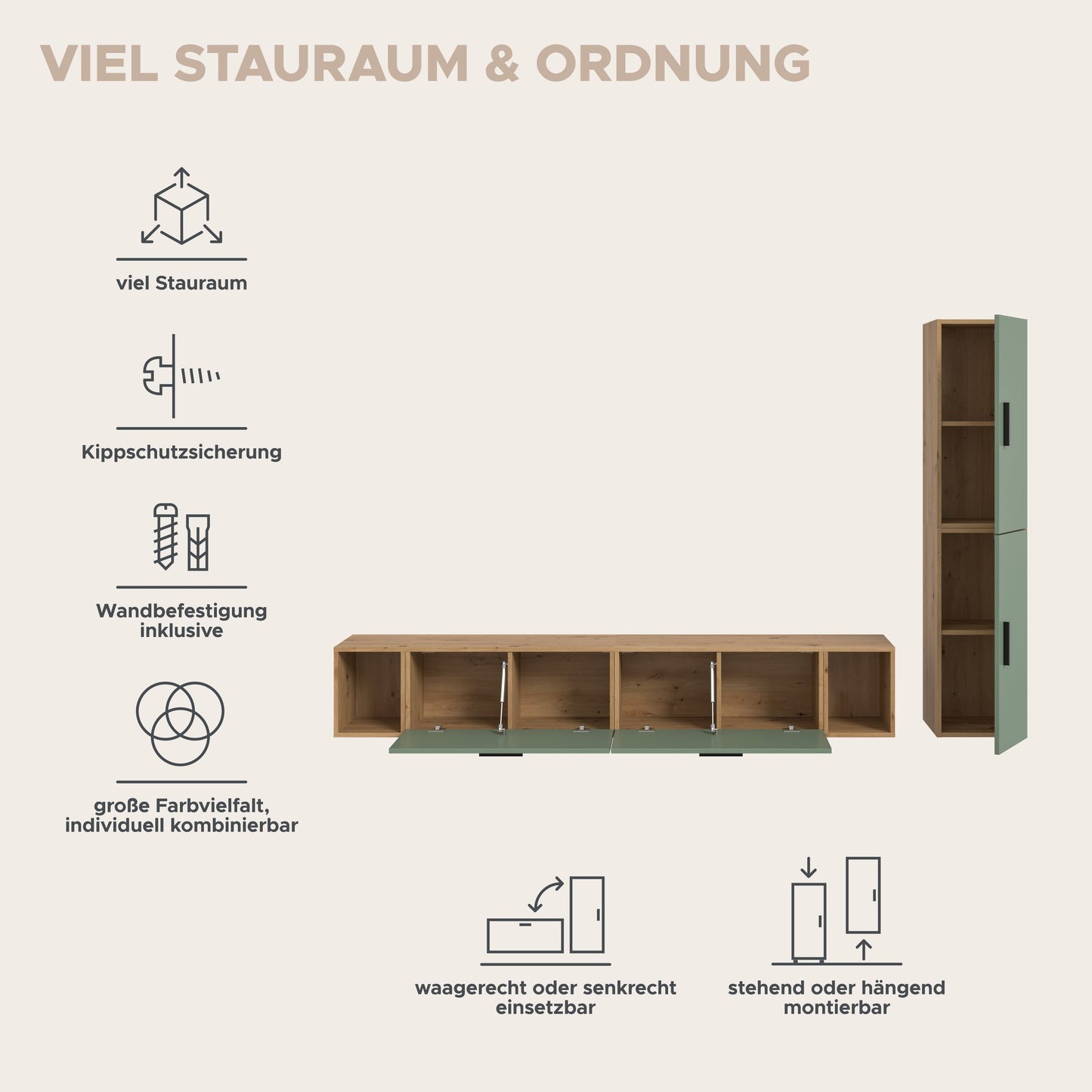 Homes & Jones Wohnwand 2-tlg. TV Möbel Modular Lowboard, Wohnzimmerschrank