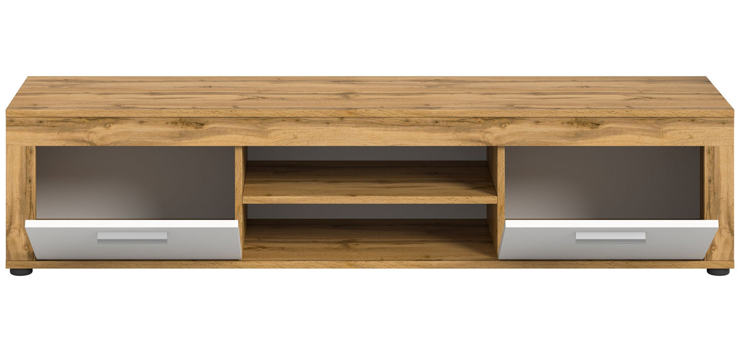 Meuble TV bas JAM (L/H/P : env. 160/37/40 cm) en imitation chêne Wotan/gris