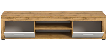 Meuble TV bas JAM (L/H/P : env. 160/37/40 cm) en imitation chêne Wotan/gris