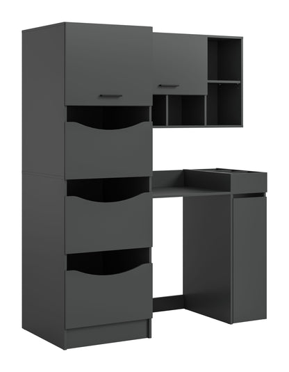 Waschmaschinenschrank-Set in Anthrazit mit Schubladen, offenen Fächern und Seitenablage