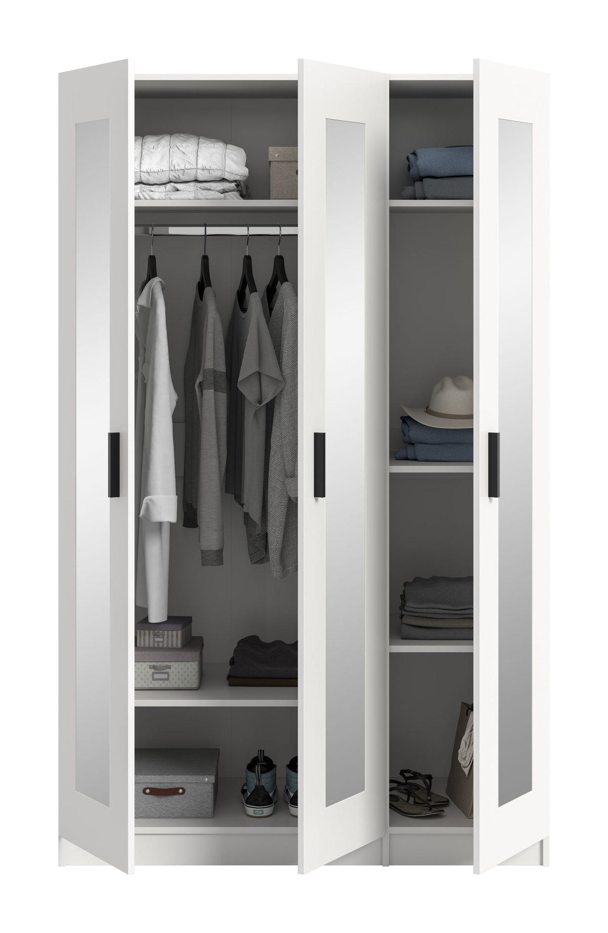 Wardrobe 3-door VISBY (W/H/D: approx. 120/195/56 cm) in white/white