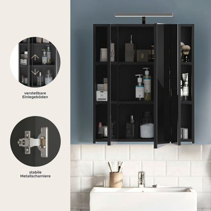 Armoire de toilette avec éclairage LINUS (L/H/P : env. 60/71/19 cm) en noir/verre miroir