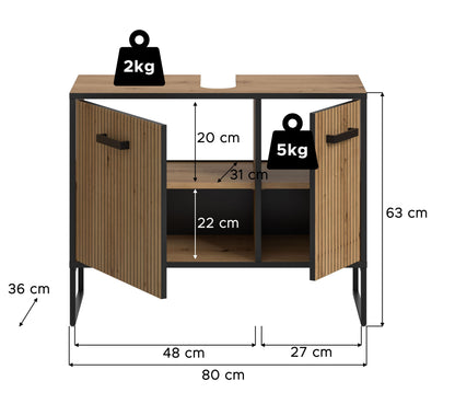 Homes & Jones Waschbeckenunterschrank 80 cm breit, Badezimmerschrank auf Kufen
