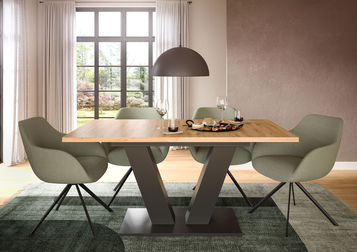 Esstisch 150x76x90 cm, Holzplatte mit dunklem X-Gestell