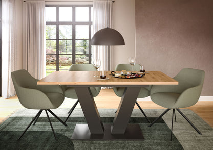 Esstisch 150x76x90 cm, Holzplatte mit dunklem X-Gestell