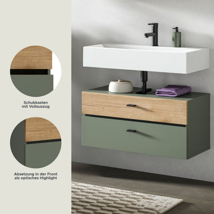 Meuble bas de lavabo AQUA (L/H/P : env. 75/35/35 cm) en vert sauge/vert sauge