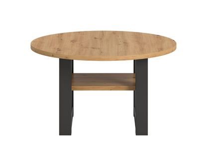 Runder Couchtisch aus Eiche Artisan mit Ablageboden, dunkle Beine