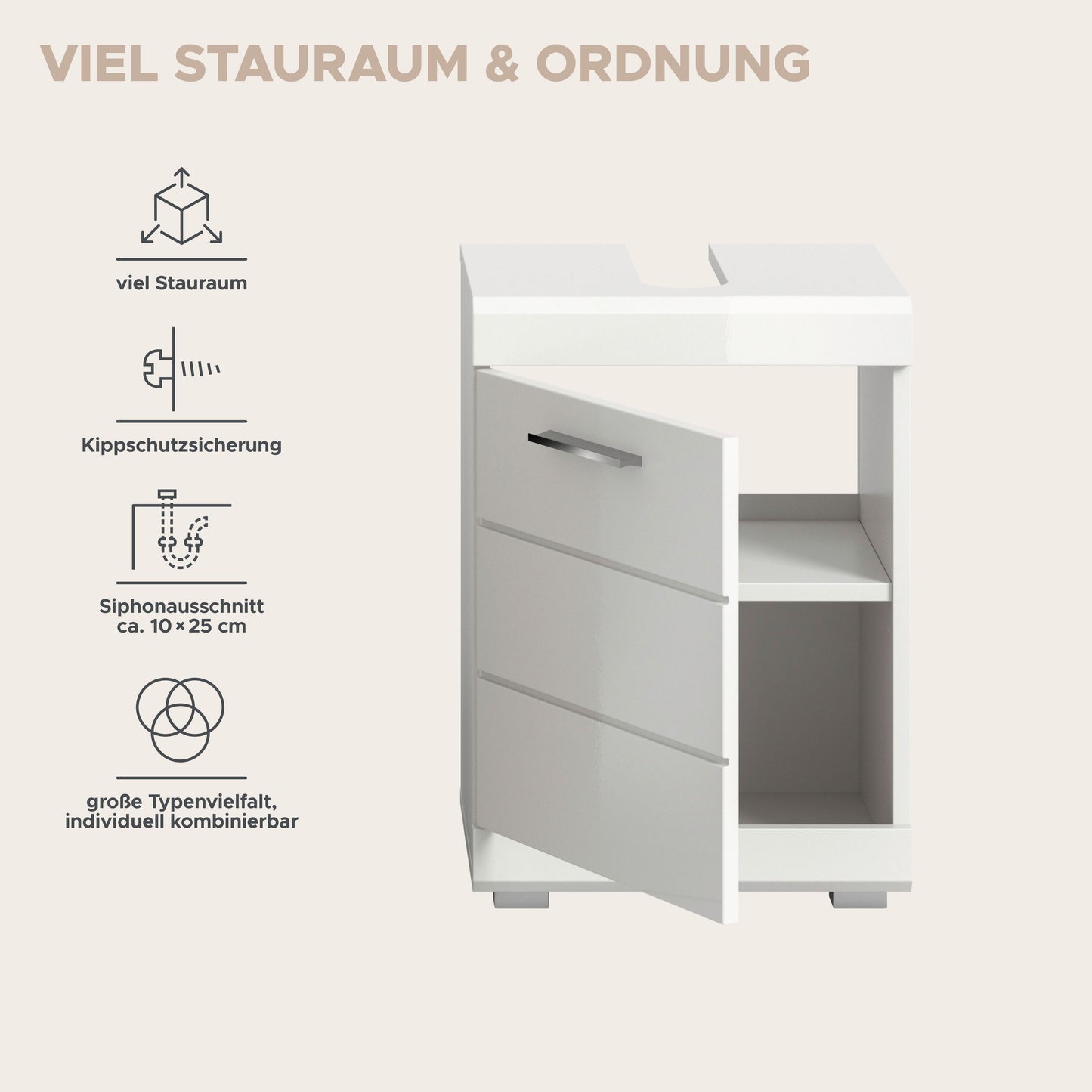 Scout Waschbeckenunterschrank  (B/H/T: 40x56x34 cm) in Weiß hochglanz und Weiß