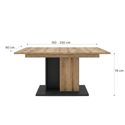 Molina Esstisch  (B/H/T: 150x76x90 cm) in Evoke Oak Nachbildung und Basalt grau