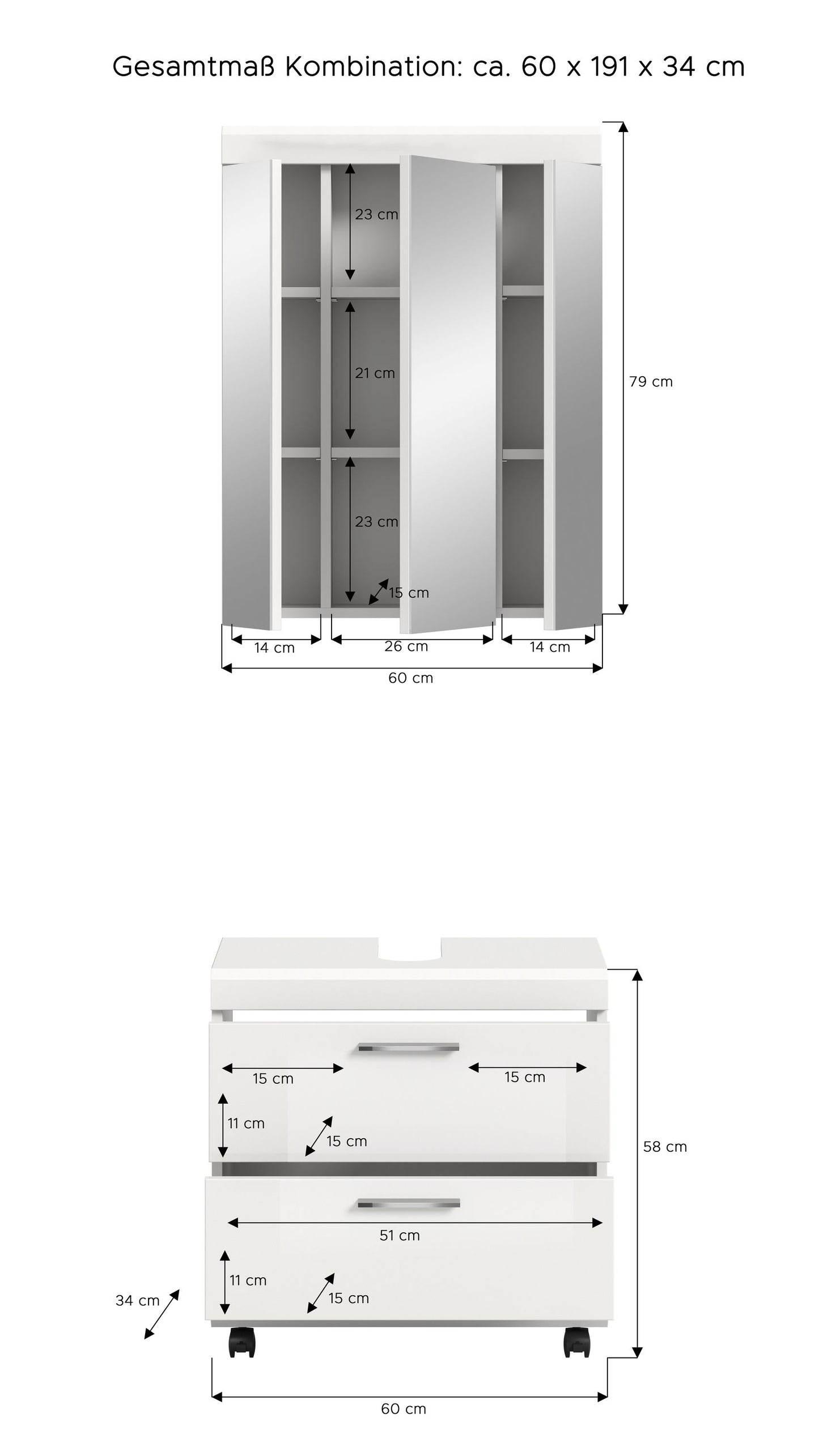Meuble de salle de bain à roulettes SCOUT (l/H/P : env. 60/191/34 cm) en imitation chêne Evoke/-