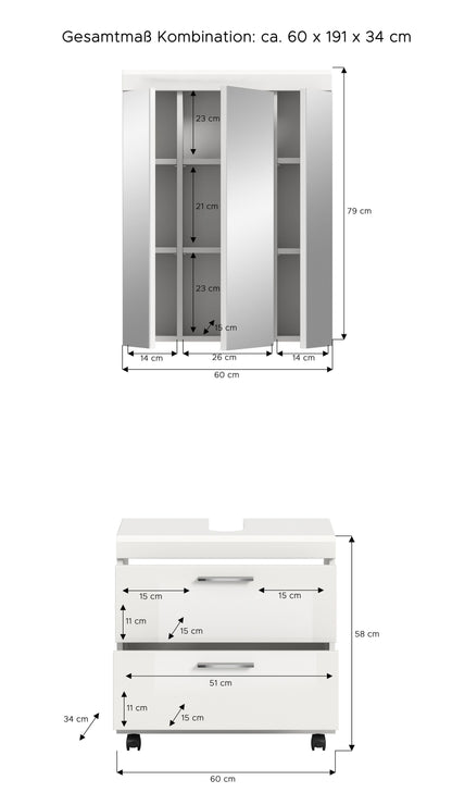 Meuble de salle de bain à roulettes SCOUT (l/H/P : env. 60/191/34 cm) en imitation chêne Evoke/-