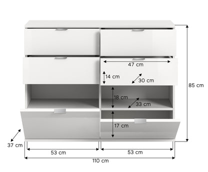 Commode PROJET X (L/H/P : env. 110/85/38 cm) en blanc/blanc brillant