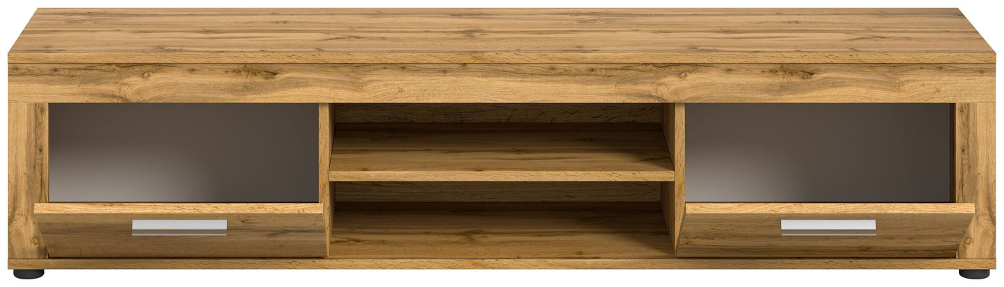 Meuble TV bas JAM (L/H/P : env. 160/37/40 cm) en imitation chêne Wotan/gris