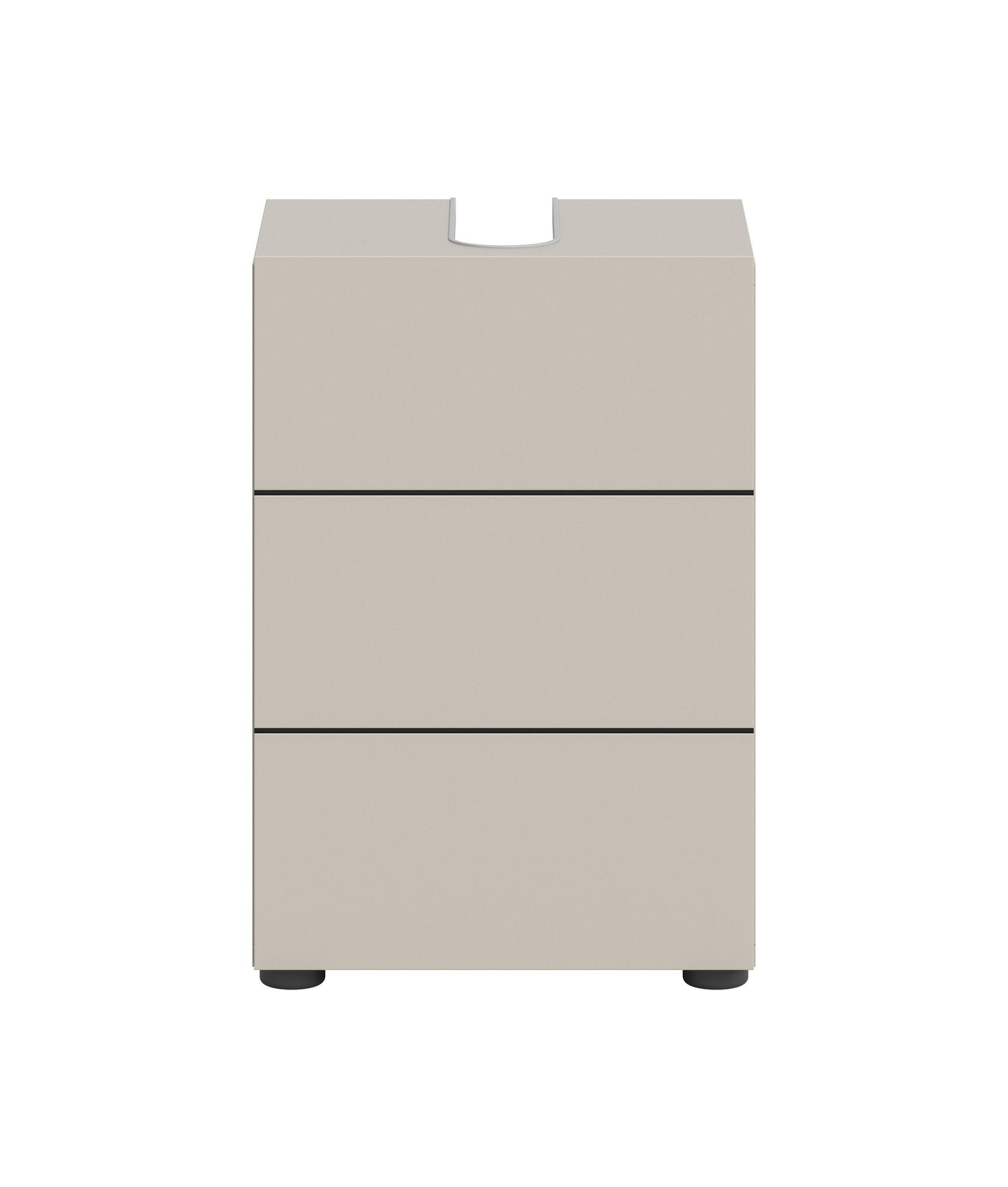 Schmaler Waschbeckenunterschrank mit 1 Einlegeboden, beige, geschlossene Front mit Griffmulde