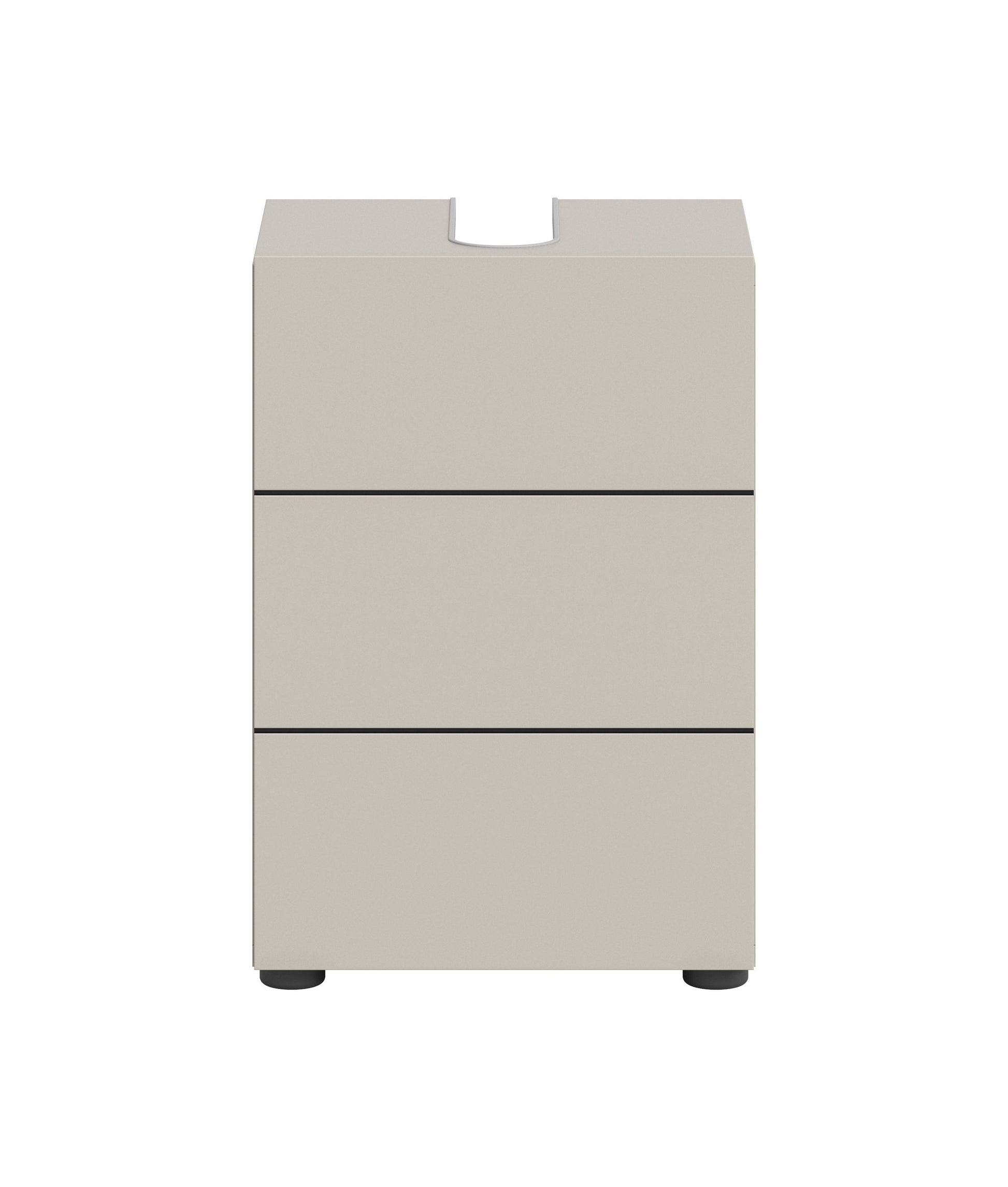 Schmaler Waschbeckenunterschrank mit 1 Einlegeboden, beige, geschlossene Front mit Griffmulde