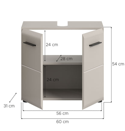 Waschbeckenunterschrank 60 cm weiß, Maßzeichnung mit Innenfach