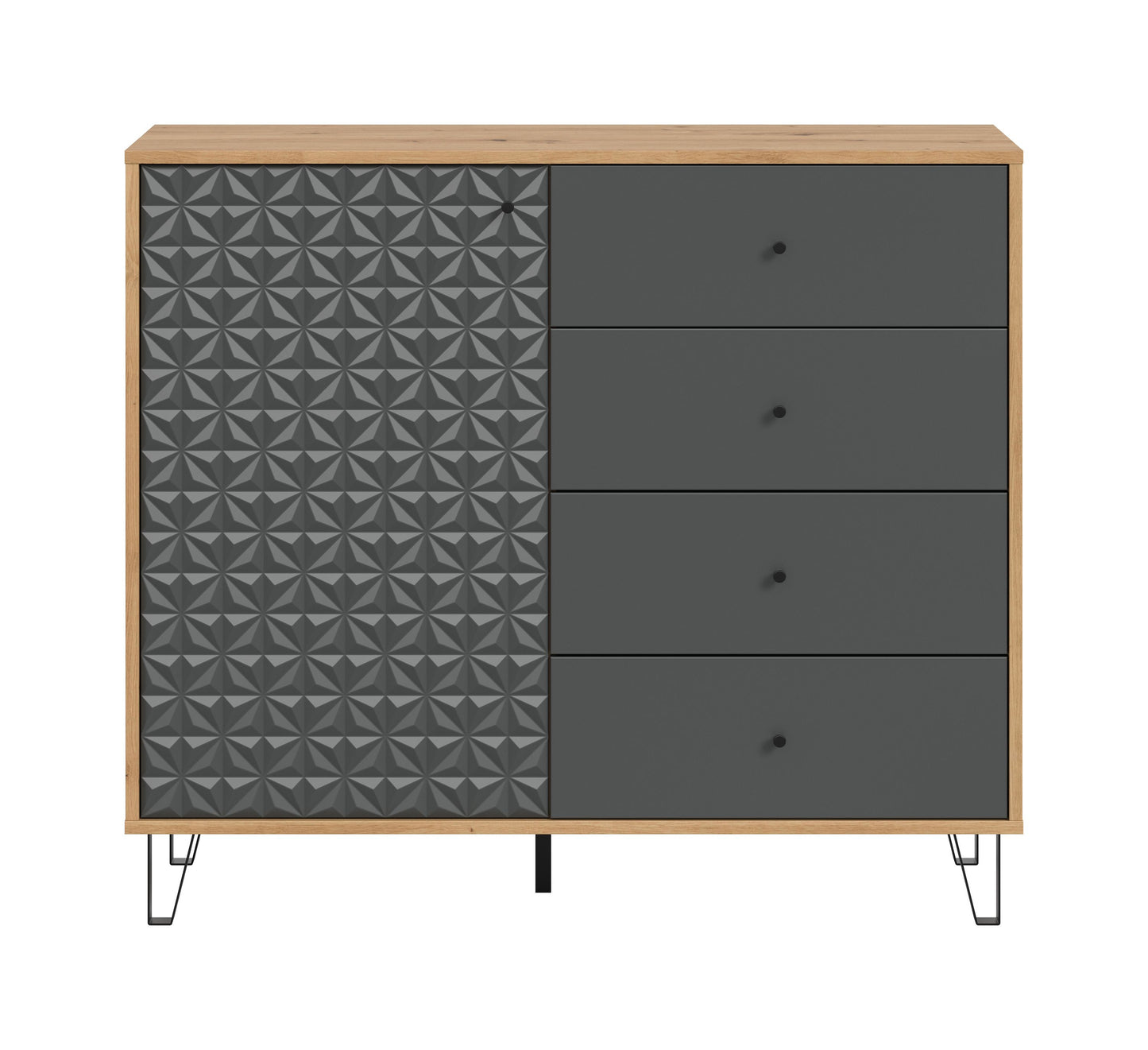 Buffet haut PRISMA (L/H/P : env. 110/96/40 cm) en imitation chêne Artisan/anthracite mat
