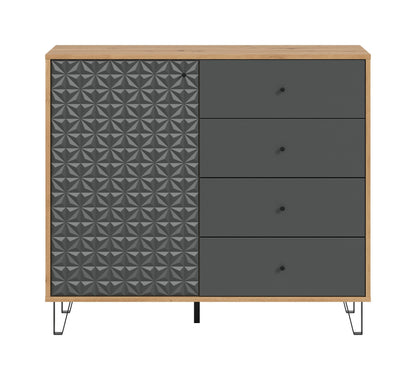 Buffet haut PRISMA (L/H/P : env. 110/96/40 cm) en imitation chêne Artisan/anthracite mat