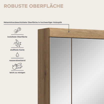 Badspiegelschrank mit robuster Holzdekor-Oberfläche, kratzfest und leicht zu reinigen