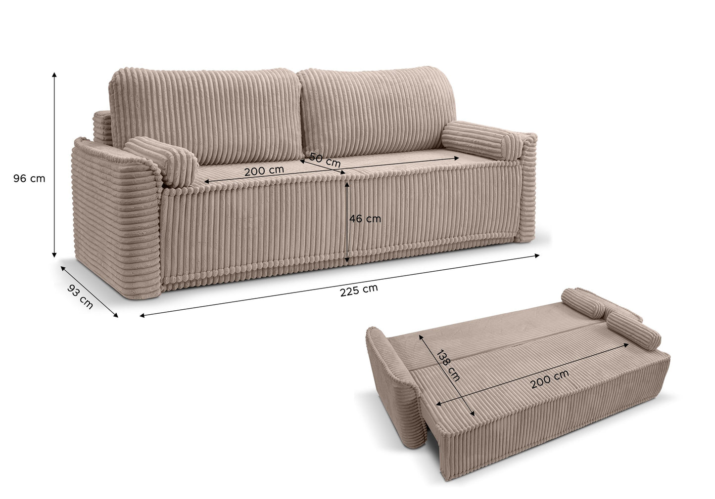 Canapé-lit Grubs – Canapé moderne en velours côtelé avec fonction couchage