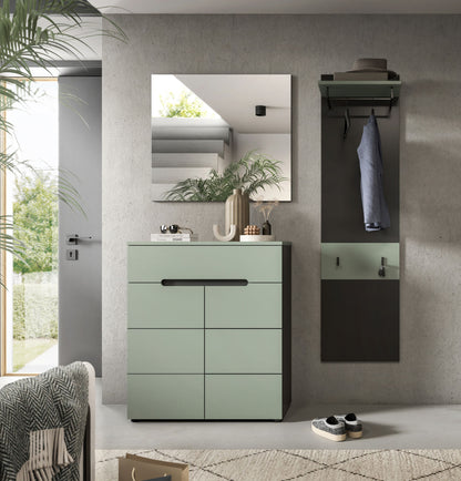 Ensemble de vestiaire CANU (L/H/P : env. 140/190/37 cm) en gris basalte/vert fumée