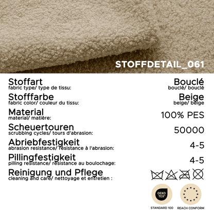 Bouclé-Stoffdetail: beiges Bouclé, 100% PES, 50000 Scheuertouren