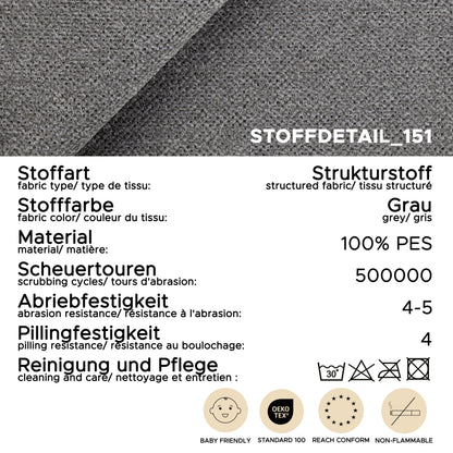 Stoffdetail_151 mit Material- und Pflegehinweisen: 100% PES, Farbe grau