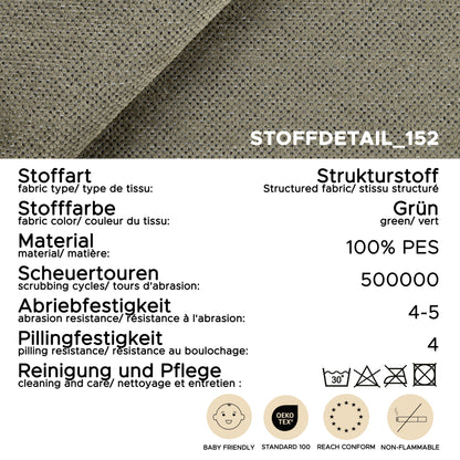Stoffdetail 152: Strukturstoff, Farbe Grün, 100% PES; Pflegehinweise und Scheuertouren