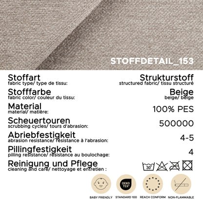 Stoffdetail-Label mit Angaben zu Strukturstoff und Pflegehinweisen