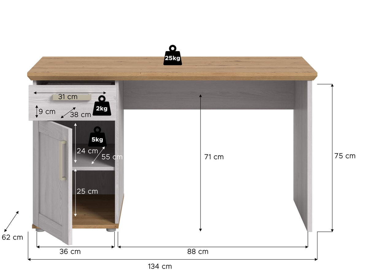 VERONA Desk (W/H/D: approx. 134/75/62 cm) in Sibiu Larch replica/Sibiu Larch replica