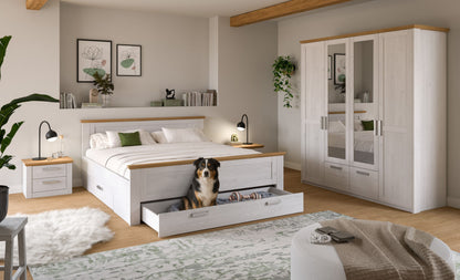 Bed system with wardrobe VERONA (W/H/D: approx. 0/0/0 cm) in Sibiu Larch replica/Sibiu Larch replica