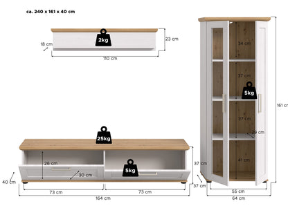 Homes & Jones Wohnwandset 3-tlg. Landhausstil, Lowboard für TV bis zu 70 Zoll