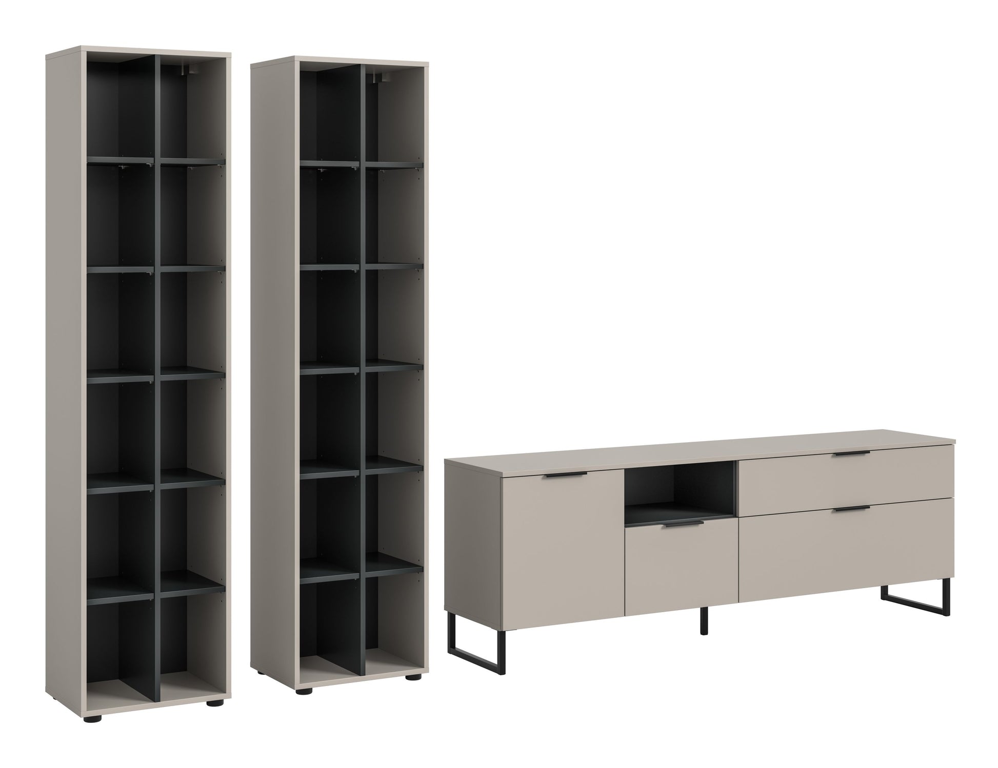 Wohnzimmerschrank-Set mit 2 offenen Standregalen und TV-Lowboard, kaschmirfarben, 3-teilig