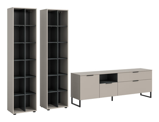 Wohnzimmerschrank-Set mit 2 offenen Standregalen und TV-Lowboard, kaschmirfarben, 3-teilig