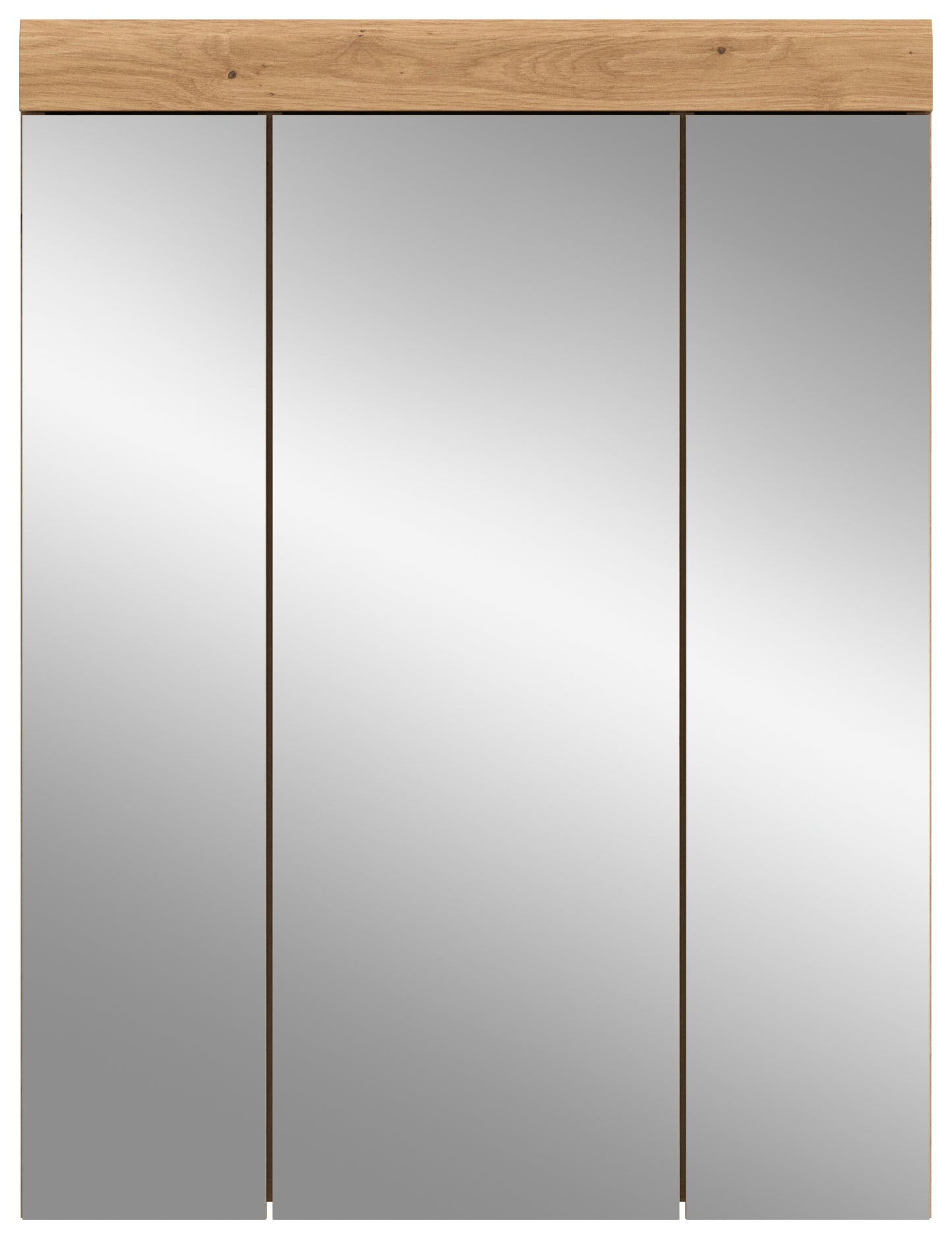 Badspiegelschrank mit 3 Spiegeltüren, Eiche-Optik, drei Spiegelfelder nebeneinander