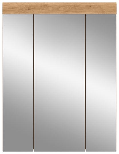 Badspiegelschrank mit 3 Spiegeltüren, Eiche-Optik, drei Spiegelfelder nebeneinander