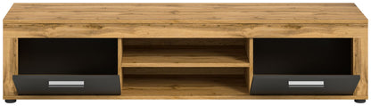 Meuble TV bas JAM (L/H/P : env. 160/37/40 cm) en imitation chêne Wotan/gris