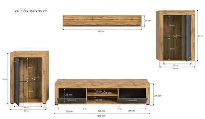Ensemble de meubles JAM (L/H/P : env. 310/169/40 cm) en imitation chêne Wotan/gris