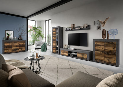 Ensemble meuble TV JAM (L/H/P : env. 310/159/40 cm) imitation chêne Wotan/gris