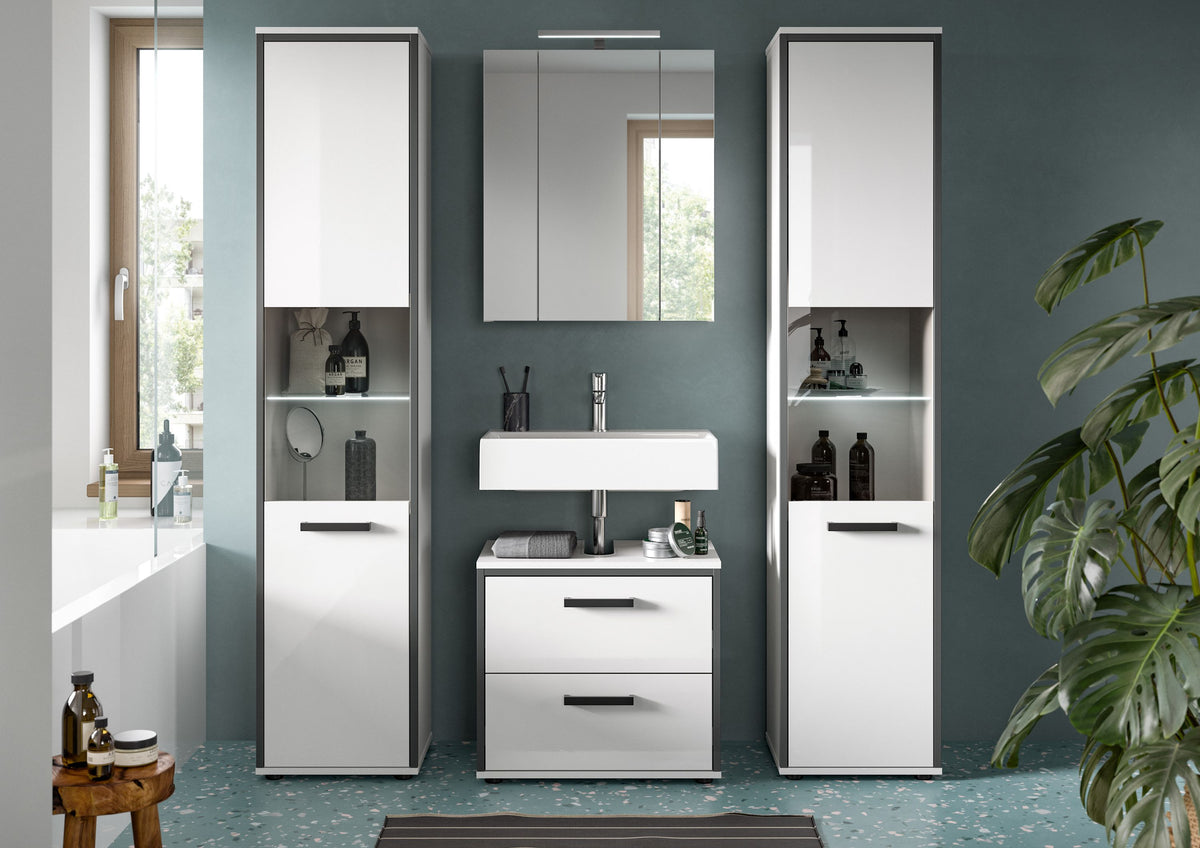 Bathroom Set incl. lighting KOJAK (W/H/D: approx. 171/188/37 cm) in white/white high gloss