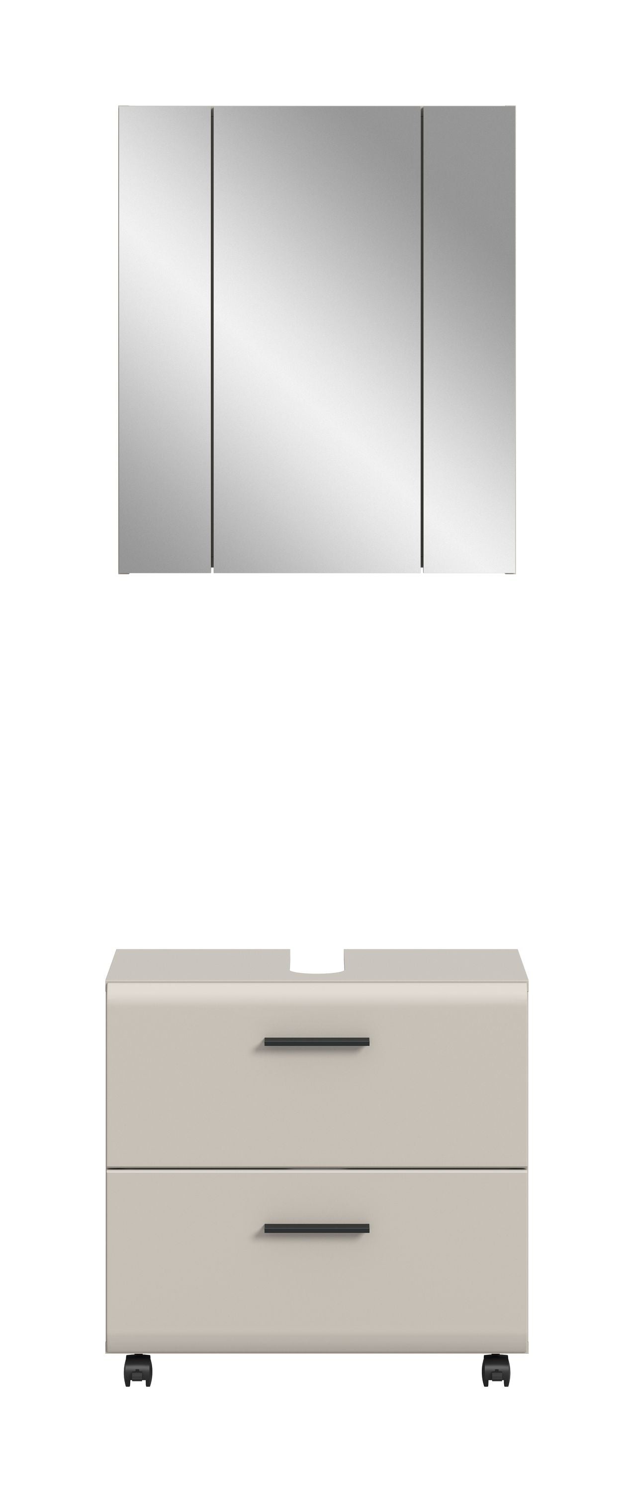 Homes & Jones Badmöbelset 2-tlg., Schrank 60 cm rollbar, Badspiegelschrank 3-trg