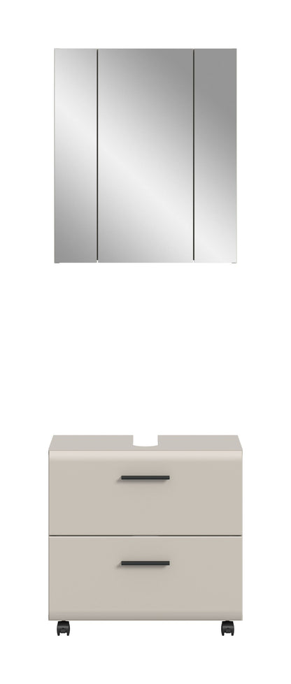 Homes & Jones Badmöbelset 2-tlg., Schrank 60 cm rollbar, Badspiegelschrank 3-trg