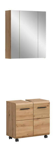 Ensemble de salle de bain sur roulettes ICE (L/H/P : env. 60/185/30 cm) imitation chêne Nox/noir mat