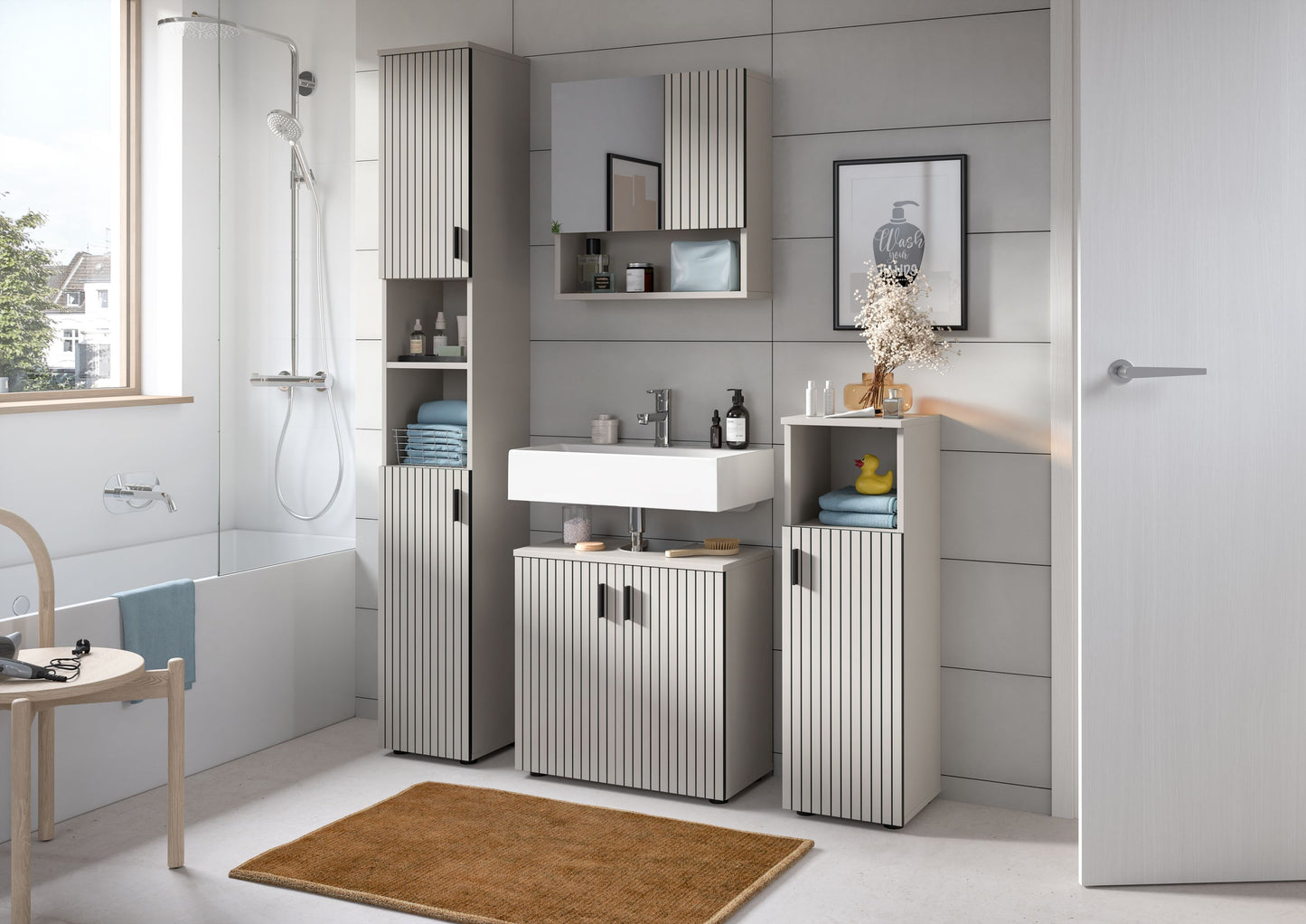 Bathroom Set MONE (W/H/D: approx. 150/192/30 cm) in cashmere/cashmere