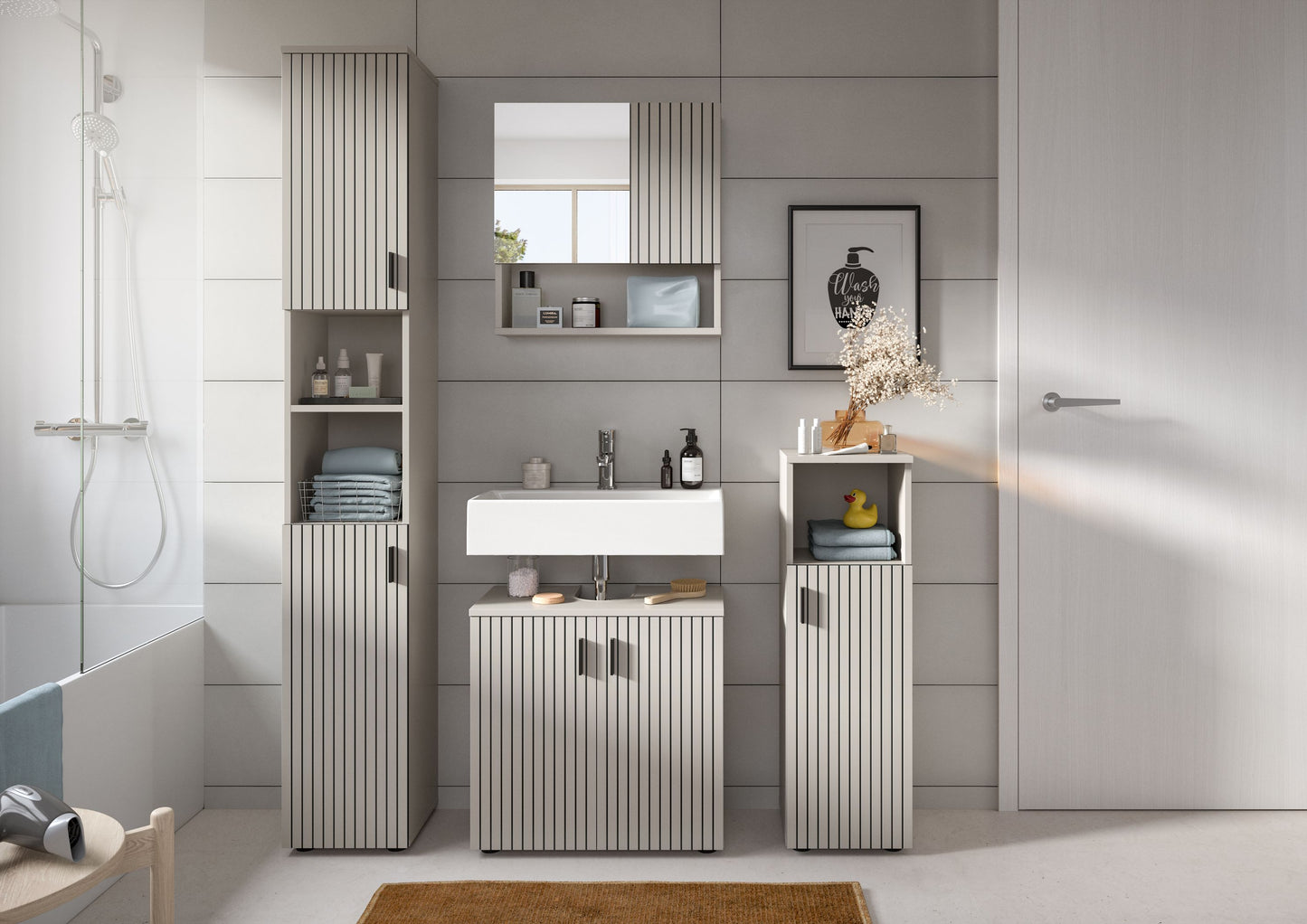 Bathroom Set MONE (W/H/D: approx. 150/192/30 cm) in cashmere/cashmere