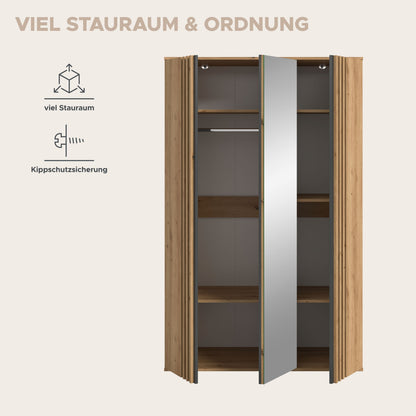 Homes & Jones Kleiderschrank 120cm breit 3-türig, Schlafzimmerschrank