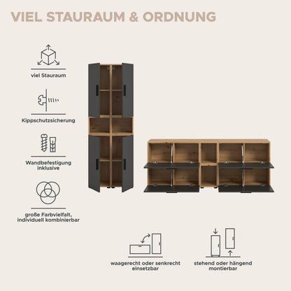 Homes & Jones Wohnwand 4-tlg. TV Möbel Modular Lowboard, Wohnzimmerschrank