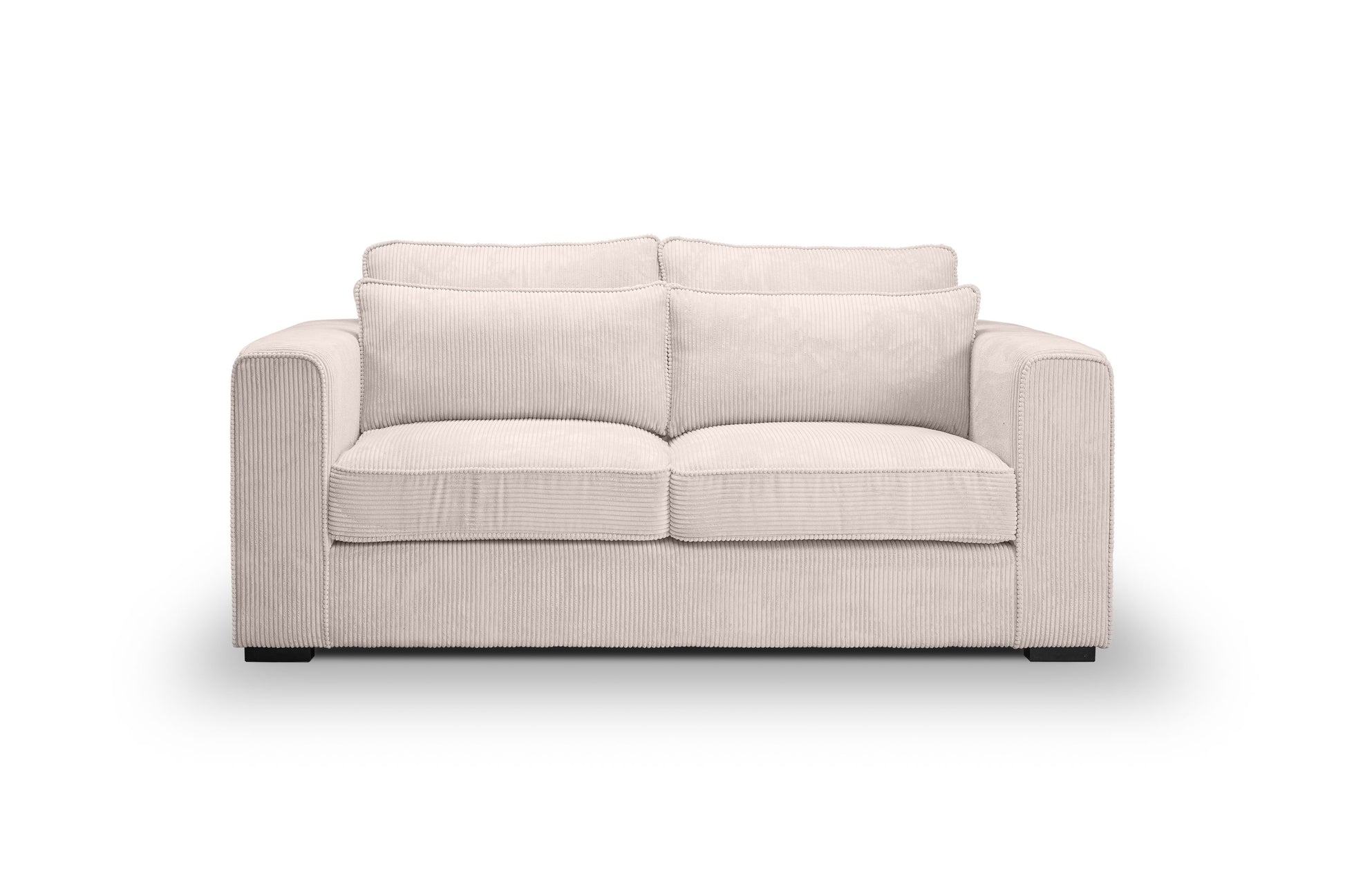 Polstersessel (2,5-Sitzer) aus beigem Cordstoff, frontale Ansicht mit Sitzkissen