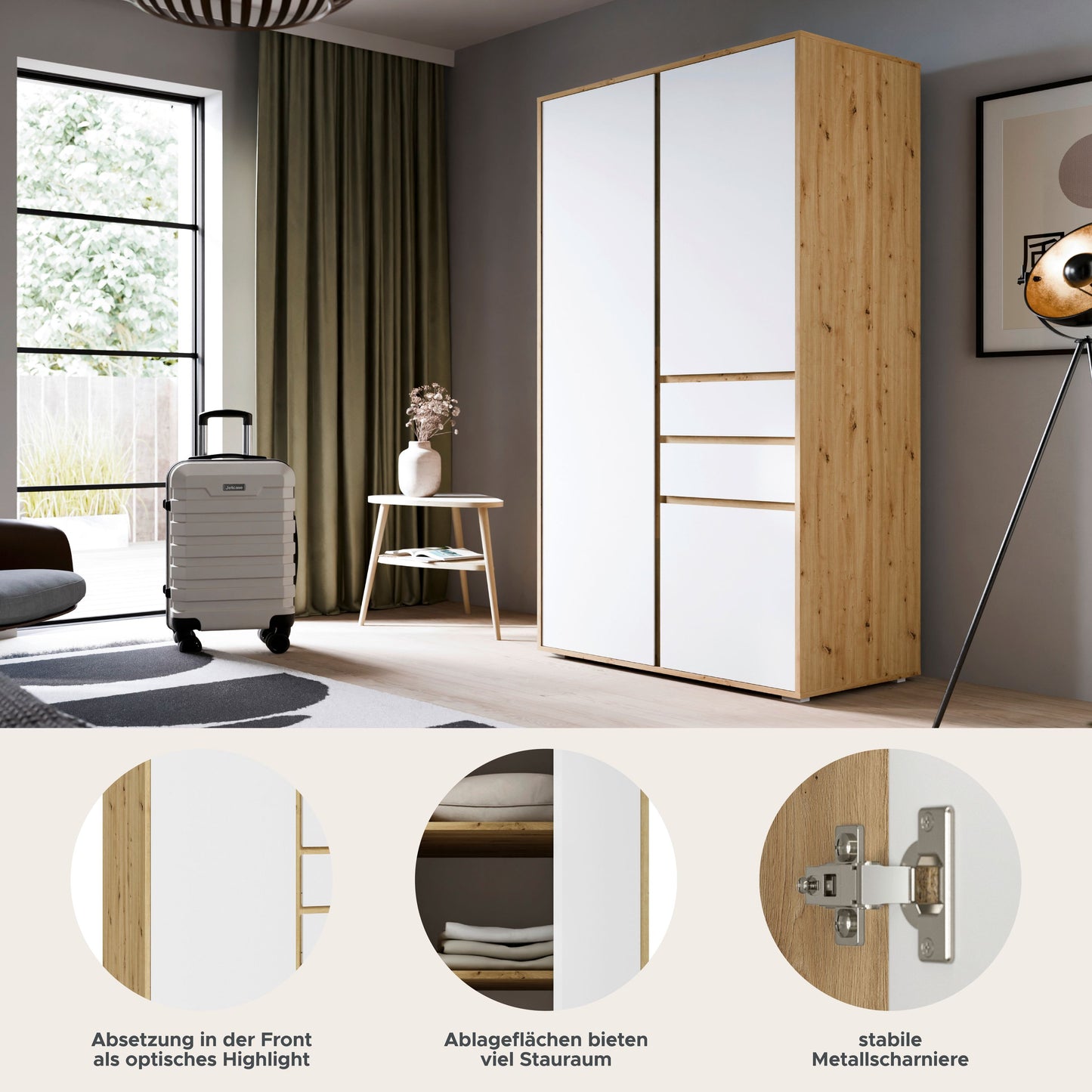 Homes & Jones Kleiderschrank 100 cm, Jugendzimmerschrank mit Schubladen