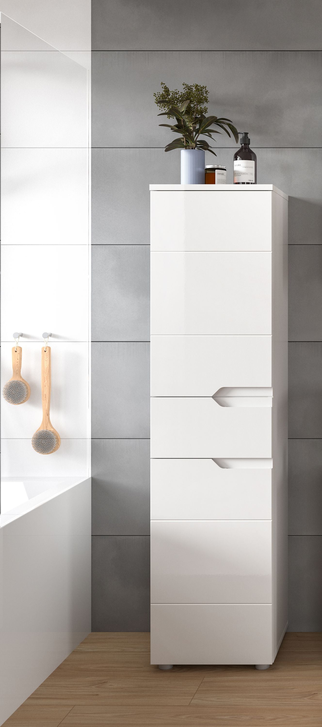 Homes & Jones Badhochschrank weiß Hochglanz Front, Badschrank-Badmöbel
